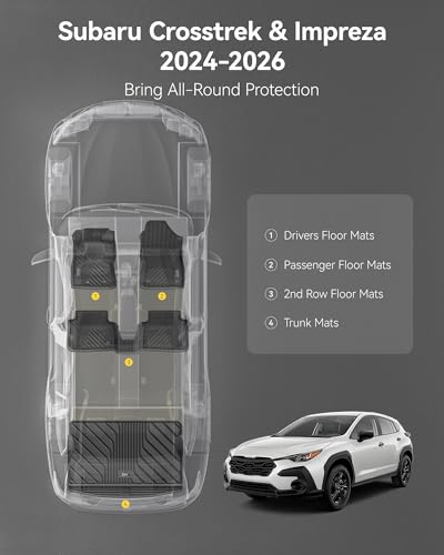 3W Floor Mats & Cargo Liner Fit for 2024 2025 2026 Subaru Crosstrek/2024 2025 2026 Subaru Impreza, All Weather TPE Car Liner Custom Fit for Crosstrek & Impreza Accessories (NOT for Hybrid) - size: 2.for Subaru Crosstrek | 24-25 | Combo Set