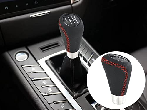 Lunsom 6 Speed Manual Shifter Knob PU Gear Shift Handle Leather Car Shifting Lever Head Accessories Fit Most Vehicle (Red Suture) - color: Red