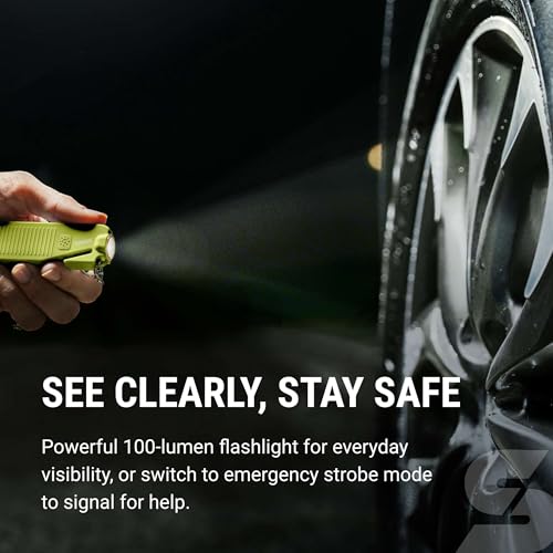 Sabre Safe Escape™ 3-in-1 Car Escape Tool for Car Safety with Spring-Loaded Window Breaker, No Swing Required, Seat Belt Cutter, LED Flashlight, Compact Auto Safety Tool for Emergencies - color: Neon Yellow