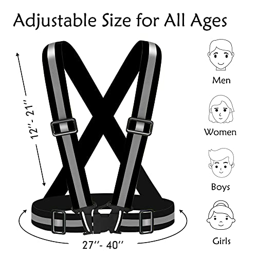 High Visibility Reflective Vest Safety Vest Running Reflective Gear Adjustable Reflective Vest for Walking,Jogging,Hiking,Night Cycling - color: Black