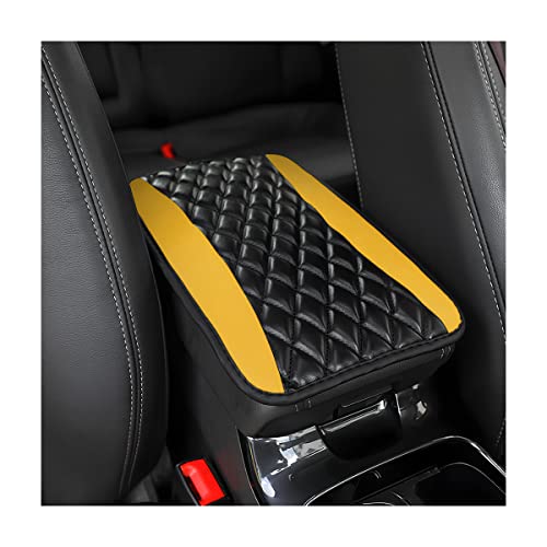 Moly Magnolia Car Center Console Cover, Leather Waterproof Armrest Seat Box Cushion Pad, Universal Decor Protector Mat, Auto Interior Accessories for SUV Truck Vehicle (Yellow) - color: Yellow