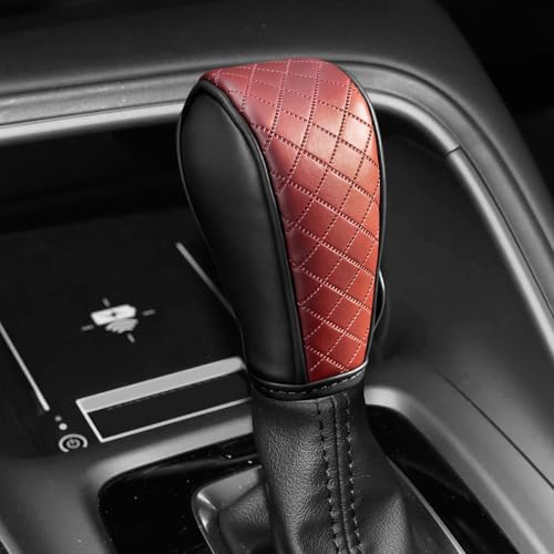 Car Gear Shift Cover, Shift Knob Cover, Breathable Leather Vehicle Gear Shifter Stick Protector, Anti-Slip Automotive Shifting Lever Decoration Accessories for Car SUV Truck (Black Wine Red) - color: Black Wine Red