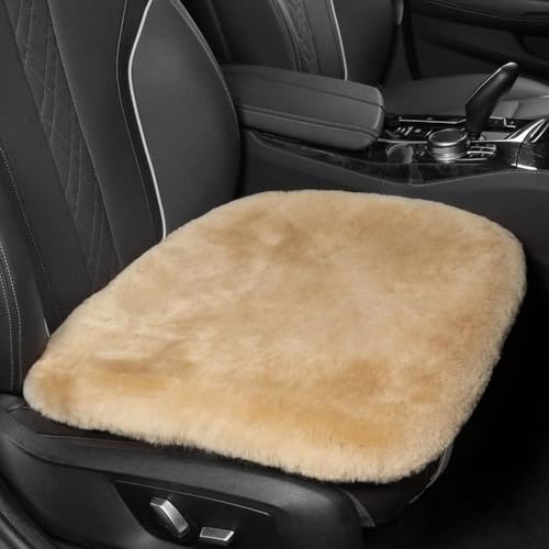 LLB Genuine Sheepskin Car Seat Cushion Seat Covers for Cars Trucks SUV Comfort Seat Protector Pad for Car Driver Seat Car Accessories for Women Office Chair Car Decor (Khaki, Front Seat Cushion-1 Pc) - color: Khaki, size: Front Seat Cushion-1 Pc