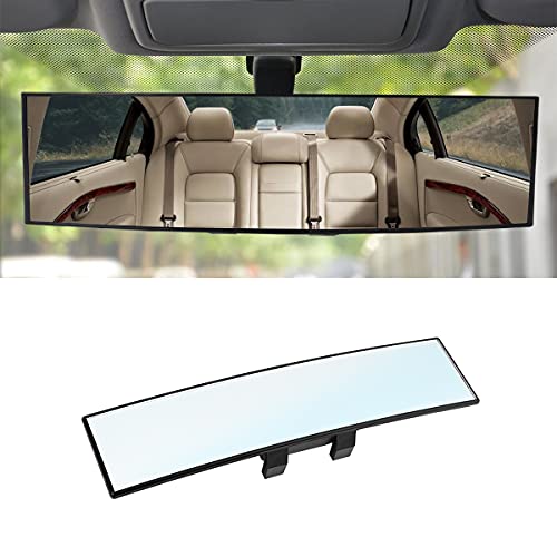 8sanlione Car Rearview Mirrors, Shock Resistant Interior Clip-on Panoramic Rear View Mirror for Car, Wide Viewing Range, 12 inch HD Universal Use for Cars, SUVs, Trucks, Vehicles (White) - color: White