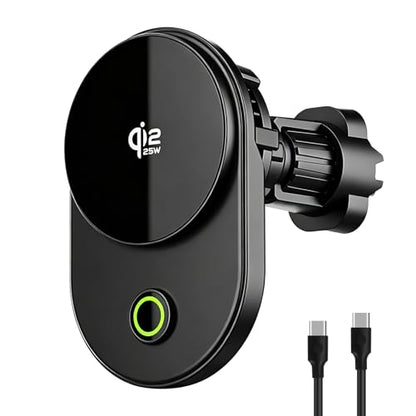 TeSabMi Magnetic Wireless Car Charger Mount with Active Cooling, Up to 25W Fast Charging for Compatible iPhone 17/16, Strong Magnet Air Vent Phone Holder, 360 Rotation, Fits iPhone 17/16/15/14/13/12