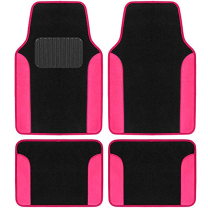 BDK Hot Pink Carpet - Two-Tone Faux Leather Automotive Floor Mats, Included Anti-Slip Features and Built-in Heel Pad, Stylish Floor Mats for Cars Truck Van SUV - color: Hot Pink