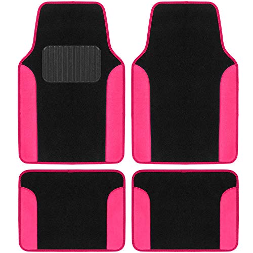 BDK Hot Pink Carpet - Two-Tone Faux Leather Automotive Floor Mats, Included Anti-Slip Features and Built-in Heel Pad, Stylish Floor Mats for Cars Truck Van SUV - color: Hot Pink