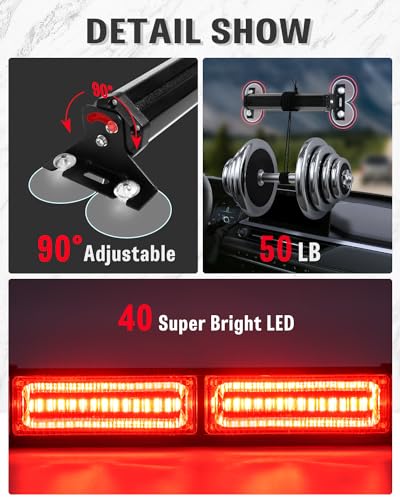 HLauto 1002L Emergency Strobe Traffic Advisor Light Bar: 40 LED Dash Safety Warning Flashing Light, Front/Rear Windshield Visor for Construction Vehicle, Tow/Plow Truck (2x10.7inch, Red) - color: #11 Red