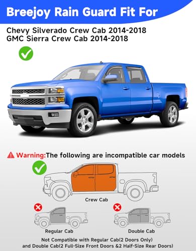 in-Channel Extra Durable Rain Guards Fit for 2014-2018 Chevy Chevrolet Silverado/GMC Sierra Crew Cab Truck,Vent Window Visors, Window Deflector, Vent Shades Car Accessories -4 pcs - size: For 2014-2018 Silverado/GMC Sierra Crew Cab