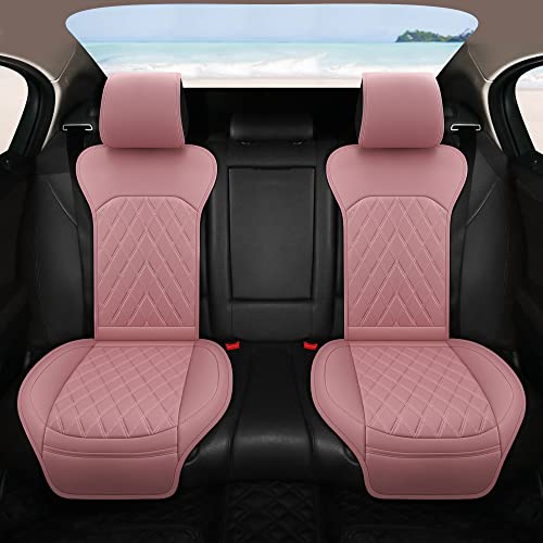 Sanwom Universal Front Leather Car Seat Covers Pink 2 Pcs Luxury Seat Covers, Anti-Slip Waterproof Auto Driver Cushions Fit SUV Pickup Van Sedan, Chevy Silverado GMC Sierra Dodge Ram Tacoma Ford - color: Pink-FRONT PAIR