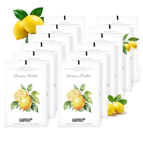 MYARO 12 Packs Lemon Scented Sachets for Drawer Closet Bathroom Odor Eliminator - Fresh Home Fragrance Car Air Frehener - color: Lemon
