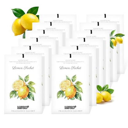 MYARO 12 Packs Lemon Scented Sachets for Drawer Closet Bathroom Odor Eliminator - Fresh Home Fragrance Car Air Frehener - color: Lemon