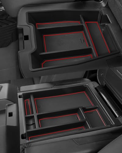 Silverado Sierra Center Console Organizer - Compatible with 2019-2026 Chevy Silverado/GMC Sierra 1500 - 2020-2026 Chevrolet Silverado/ Sierra 2500HD 3500HD - (Split-Bench Folding Seat) - 2 Pack Red - color: (19-26)Split Bench Folding Seat-2Pcs-Red
