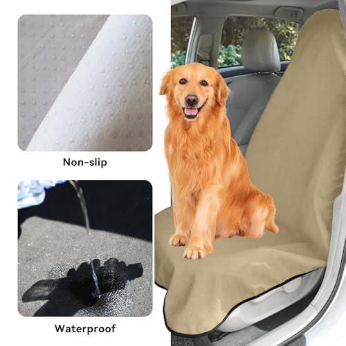 Waterproof Towel Car Seat Cover, Sweatproof Non Slip Towel Carseat Cover, Machine Washable Vehicle Bucket Frontseat Protector Accessories, Universal for SUV, Sedan, Truck (Beige) - color: Beige