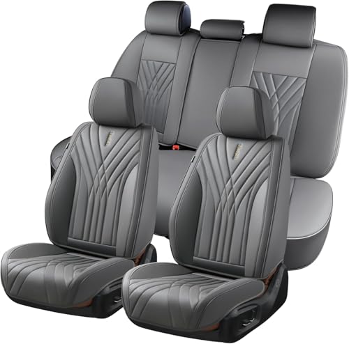 FLORICH Seat Covers,Car Seat Covers Full Set, Nappa Leather Front and Rear Seat Covers, Luxury Car Seat Cushion,Gary Leather Seat Covers 5 Seats, Universal Car Vehicle Accessories for Sedan SUV - color: Gray, size: Full set