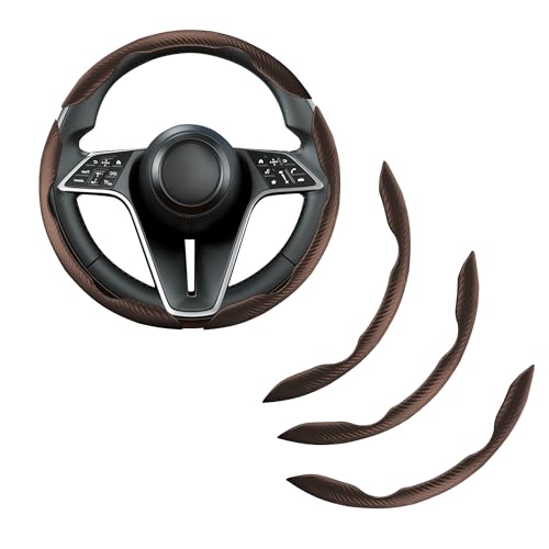 Carbon Fiber Steering Wheel Cover, 3-Piece Set Anti-Skid Comfortable Grip Segmented Butterfly Design, Easy Snap-On Installation Universal Fit 99% Cars, Brown - color: Brown, size: 3