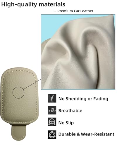 GoldenLife Sunglass Holder for Car, Magnetic Leather Sunglasses Holder and Ticket Card Clip, Car Visor Accessories, 2 Packs（Beige）