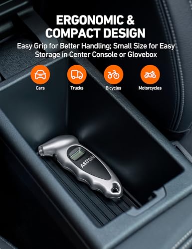 AstroAI Digital Tire Pressure Gauge 0-150PSI Calibrated to ANSI B40.7 +/-1PSI, Accurate in 0.1 Increments, Tire Repair Tools 4 Pressure Measurements for Car Truck with Backlight LCD, Silver - color: Silver