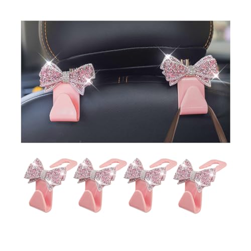 Zpana Bling Car Headreat Hook, 2PCS Crystal Rhinestone Cute Bow Vehicle Seat Back Hanger Storage for Purses Bags Grocery, Diamond Auto Rear Seat Organizer, Universal for SUV Truck Sedan (Pink) - style: Pink/4PCS