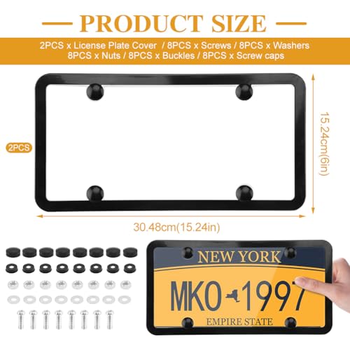 Clear License Plate Covers, 2 Pack Unbreakable Car Tag Frame Protector with Screws Caps and Rattle Proof Pads, Standard US Plates Protective Shield(Style:Black Frame) - style: Black Frame