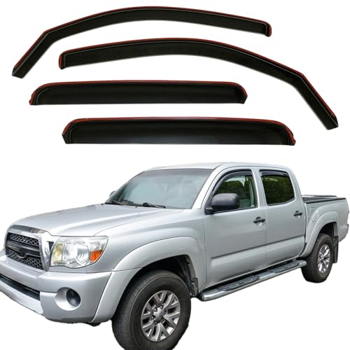in-Channel Window Visors Rain Deflectors for 2005-2015 Toyota Tacoma Double Cab,4-Piece Smoke Tinted Rain Guards,UV-Resistant ABS,No Drill Installation,Reduced Wind Noise & Rain Protection - size: 2005-2015 Toyota Tacoma Double/Crew Cab