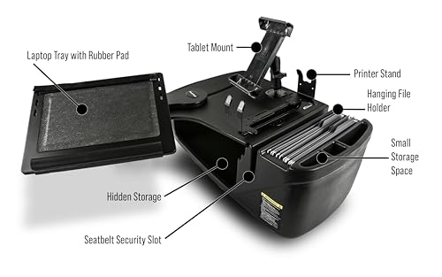 AutoExec Reach Car Desk for Your Vehicle Workstation and Mobile Office, Front Seat, Black with Printer Stand and Tablet Mount - color: Black, style: Printer Stand and Tablet Mount