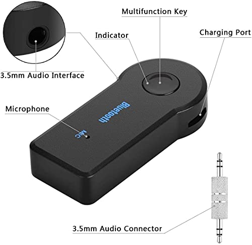 Bluetooth Receiver 5.0 Wireless Audio Receiver, 3.5mm Jack AUX car Audio/Wired Headset/Home Stereo System Compatible, can be Connected to Smartphone/Tablet Bluetooth, Hands-Free Compatible Microphone
