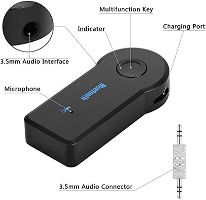 Bluetooth Receiver 5.0 Wireless Audio Receiver, 3.5mm Jack AUX car Audio/Wired Headset/Home Stereo System Compatible, can be Connected to Smartphone/Tablet Bluetooth, Hands-Free Compatible Microphone