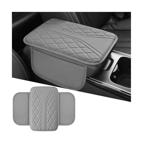 Mandark Car Center Console Cover, Leather Vehicle Armrest Cushion with 2 Storage Bags, Automotive Interior Arm Rest Seat Protection Box Pad Accessories, Universal for SUV, Sedan, Truck (Gray) - color: Gray