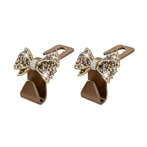 Zpana Bling Car Headreat Hook, 2PCS Crystal Rhinestone Cute Bow Vehicle Seat Back Hanger Storage for Purses Bags Grocery, Diamond Auto Rear Seat Organizer, Universal for SUV Truck Sedan (Gold) - style: Gold/2PCS
