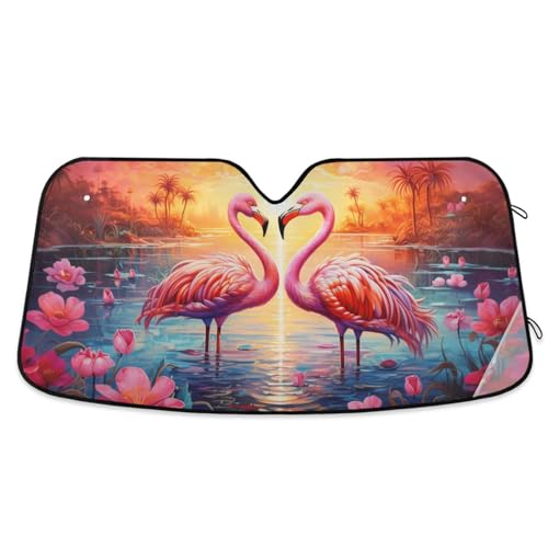 Windshield Sun Shade Flamingos Sunset Front Window Block UV Shades Visor Reflective Retractable for Car SUV Trucks - color: F009