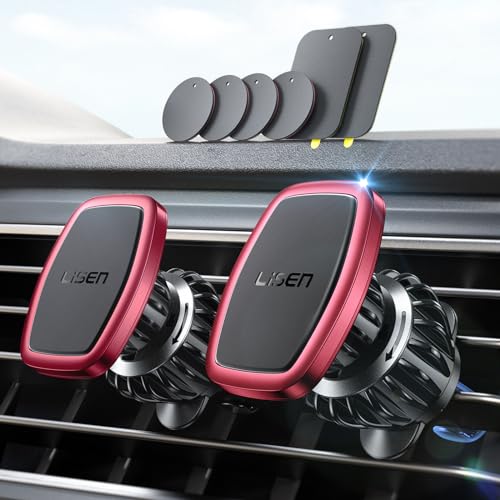 LISEN 2 Pack Magnetic Phone Holder for Your Car Mount 6 Military Magnets Car Phone Holder Mount Vent Cell Phone Holdeer Mount Vent Cell Phone Holder (Red) - color: Red