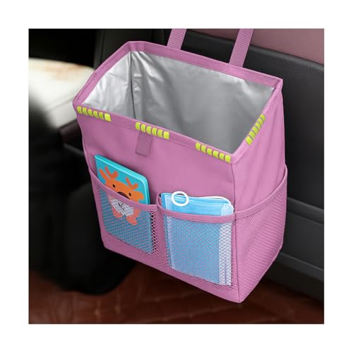 Car Trash Bag, Leak-Proof Large Capacity 3.4 Gallons Hanging Vehicle Trash Bin with Storage Pocket, Multipurpose Portable Auto Garbage Bag for Travel, Universal Fit (Pink) - color: Pink