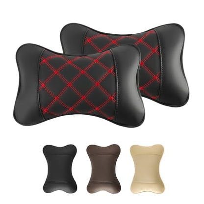 2 Pack Car Neck Pillow PU Leather Automotive Headrest Pillow for Car Support Neck Pain Relief Universal Car Pillow (Red Black) - color: Red Black