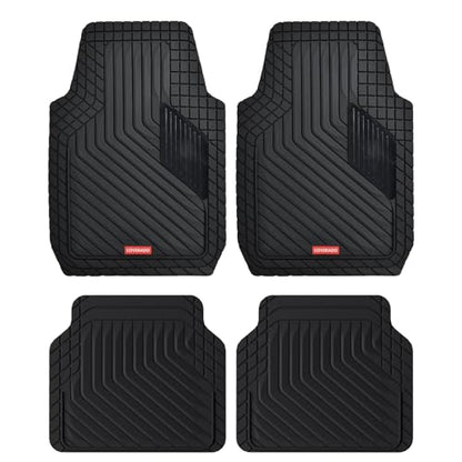Coverado Heavy-Duty PVC Car Floor Mats Full Set – Black Metallic Heel Pad, All-Weather Protection for Front & Rear, Non-Slip Backing, Easy-to-Clean Liners, 4 Pcs - color: 4-Black
