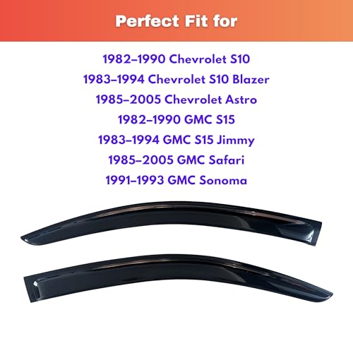 KPY Rain Guards Fit for 1982–1990 Chevrolet S10/GMC S15, 1983-1994 S10 Blazer/S15 Jimmy, Out-Channel Window Visors Vent Wind Deflectors 2PC, 1985-2005 Chevy Astro/GMC Safari, 1991-1993 GMC Sonoma - size: 1982-1990 S10/S15 & 1985-2005 Astro/Safari