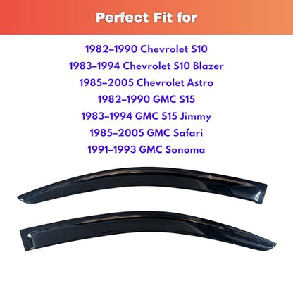 KPY Rain Guards Fit for 1982–1990 Chevrolet S10/GMC S15, 1983-1994 S10 Blazer/S15 Jimmy, Out-Channel Window Visors Vent Wind Deflectors 2PC, 1985-2005 Chevy Astro/GMC Safari, 1991-1993 GMC Sonoma - size: 1982-1990 S10/S15 & 1985-2005 Astro/Safari