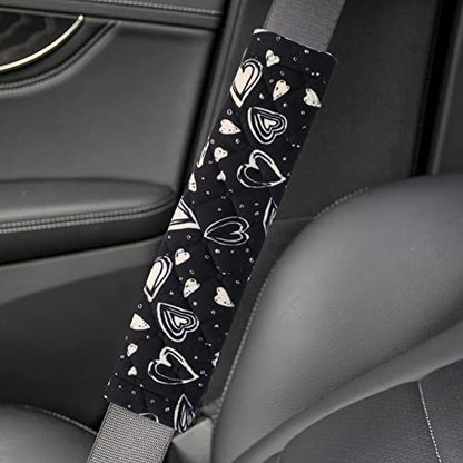Amooca Soft Auto Seat Belt Cover Seatbelt Cushions Shoulder Pad 2 PCS for a More Comfortable Driving Compatible with All Cars and Backpack Cute Black Heart - color: Black Heart