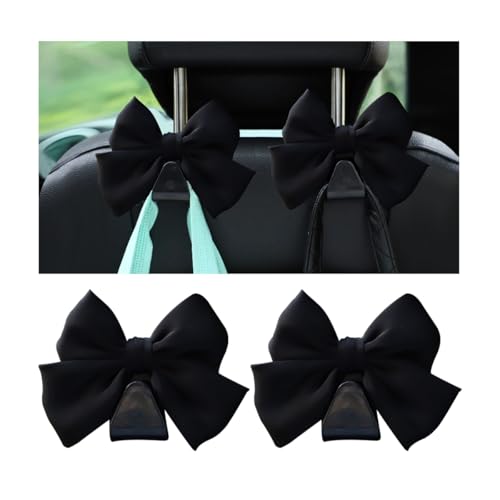 Mandark 2PCS Car Seat Headrest Hooks, Cute Bow Vehicle Hooks for Purses and Bags, Automotive Purse Hook Hanger Interior Decoration Accessories, Universal for SUV, Sedan, Truck (Black Line) - color: Black