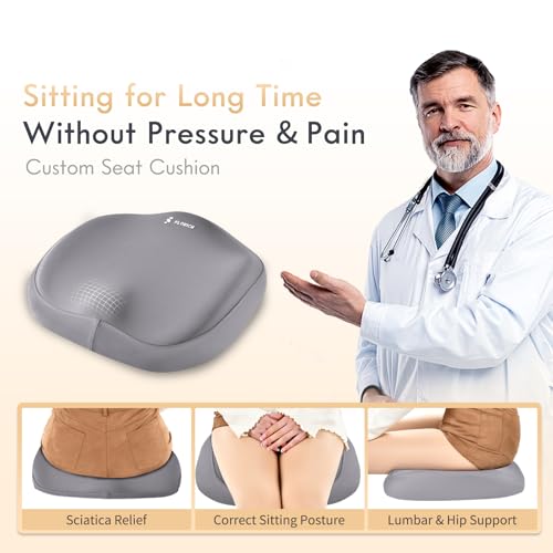 FLORICH Car Seat Cushion with Neck Pillow Lumbar Support Kit Memory Foam Seat Cushion for Car Ergonomic Back Support Headrest for Driving Car Seat Pillow Back Sciatica Tailbone Pain Relief, Gray