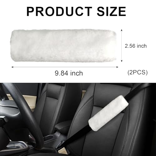 2 Pack Car Seatbelt Covers Shoulder Pad, Soft Faux Sheepskin Seat Belt Shoulder Cover for a Comfortable Driving, Seat Belt Shoulder Strap Covers Helps Protect Your Neck and Shoulder (White) - color: White