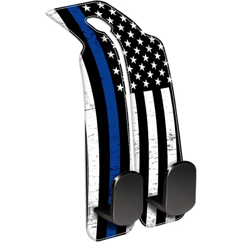 Car Headrest Purse Hanger Grunge Blue and Black American Flag 1 Pack Bag Purse Holder for Car Premium Leather Double Metal Hook for Handbags, Grocery Bags and Phones - color: Grunge Blue and Black American Flag