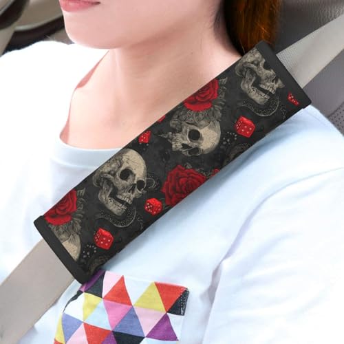 Halloween Skull Steering Wheel Cover Elastic Non-Slip Car Steering Wheel Covers with Seat Belt Shoulder Pad for Women Men - color: Halloween Skull