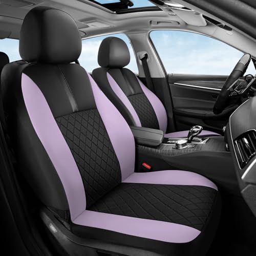 Coverado Car Seat Covers Front Set, Automotive Leather Seat Covers for Car，Universal Fit Front Seat Cover, Non-Slip Waterproof Breathable Car Seat Protector - color: BlackPurple, size: Frontpair