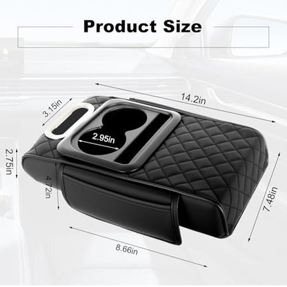 5-in-1 Arm Rest Cover Universal Armrest Storage Box Upgrade Memory Foam Console Cover with Cup for Car Phone Tissue Box Holder