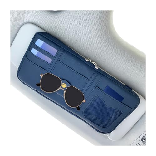 Car Sun Visor Organizer, Multi-Pocket Leather Vehicle Visor Storage Pouch & Sunglasses Holder, Auto Interior Document Card Holder with Double Zipper, Universal for Truck SUV Sedan (Navy Blue) - color: NavyBlue