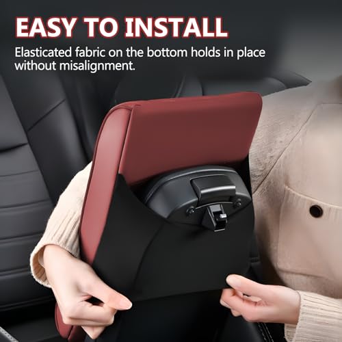 Car Center Console Cover, 12.6"×8.3"×2" Leather Car Armrest Cover, Soft Memory Foam Auto Armrest Cushion Pad, Vehicle Arm Rest Box Protector, Universal Interior Car Accessories (Wine Red)