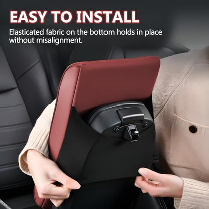 Car Center Console Cover, 12.6"×8.3"×2" Leather Car Armrest Cover, Soft Memory Foam Auto Armrest Cushion Pad, Vehicle Arm Rest Box Protector, Universal Interior Car Accessories (Wine Red)
