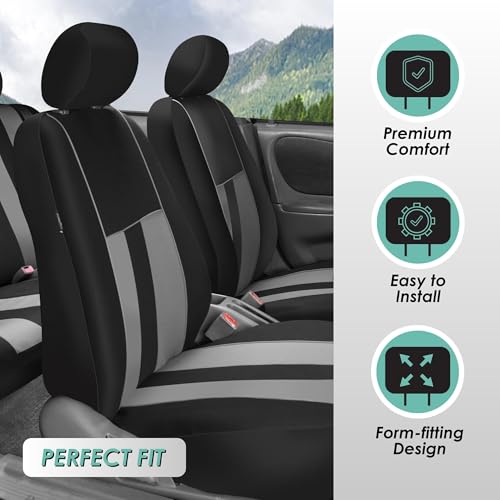 FH Group Striking Striped Car Seat Covers - Universal Fit, Washable Seat Covers for Cars, SUVs, Vans, Sedans, Gray, Front Set - color: Gray, size: Front Set