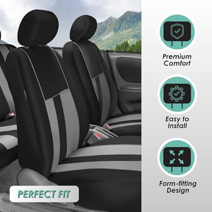 FH Group Striking Striped Car Seat Covers - Universal Fit, Washable Seat Covers for Cars, SUVs, Vans, Sedans, Gray, Front Set - color: Gray, size: Front Set